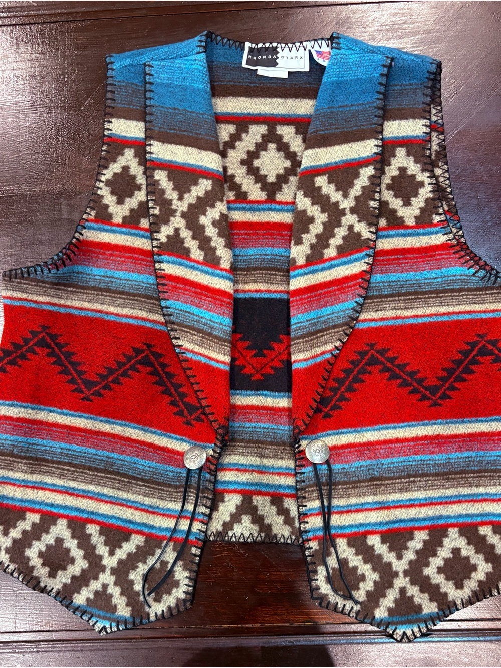 Southwestern Pattern Wool Blend Vest - Red & Blue